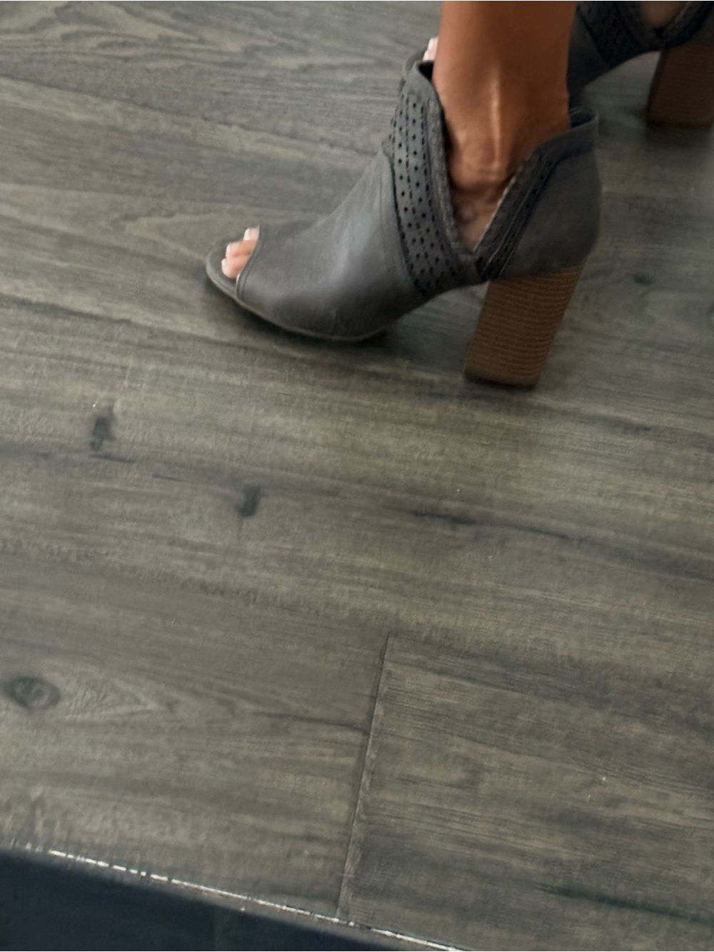 Fergalicious Gray Open-Toe Stacked Heel Booties